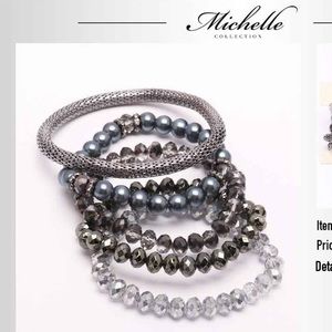 5 piece pewter/silver stretch bracelet
